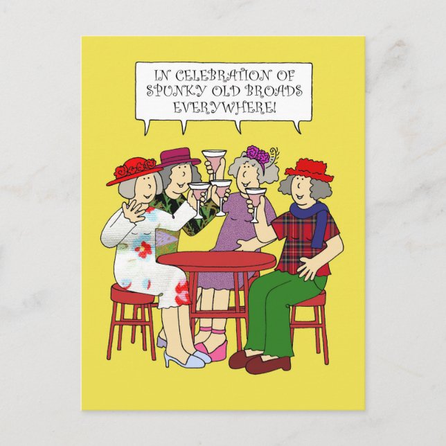 Spunky Old Broads Month February Cartoon Ladies Postcard (Front)