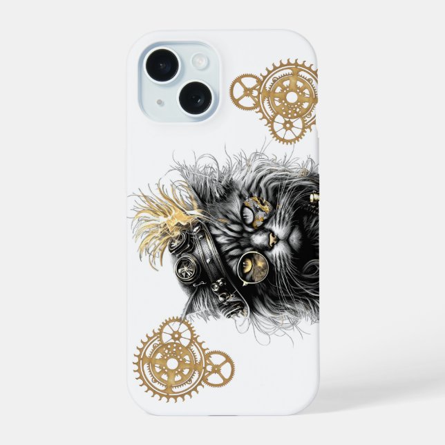 Spunky Paws The Funky Steampunk Cat  iPhone 15 Case (Back)
