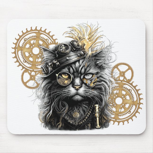 Spunky Paws The Funky Steampunk Cat  Mouse Mat (Front)