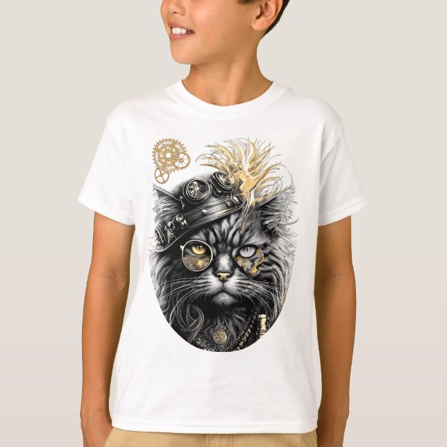Spunky Paws The Funky Steampunk Cat  T-Shirt (Front)
