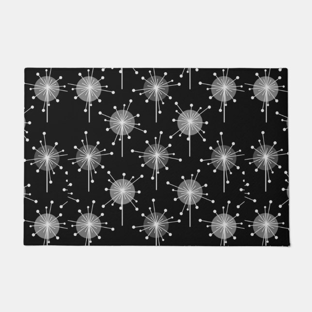 Sputnik Starburst Flowers Black Grey Doormat (Front)