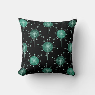 Sputnik Starburst Flowers Black Teal Cushion