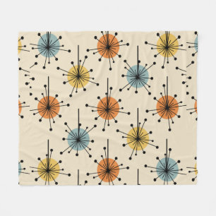 Sputnik Starburst Flowers Retro Fleece Blanket