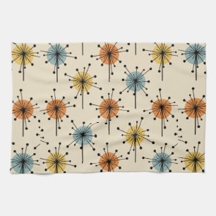 Sputnik Starburst Flowers Retro Tea Towel