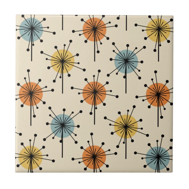 Sputnik Starburst Flowers Retro Tile (Front)