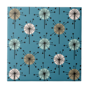 Sputnik Starburst Flowers Teal Gold Tile