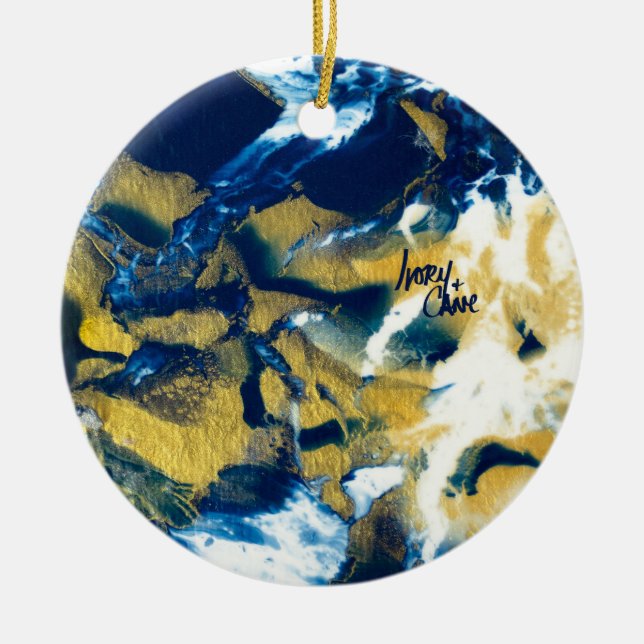 SPWW Gleaming Indigo Blue and Gold Ceramic Tree Decoration (Front)