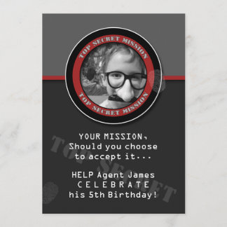 SPY Birthday Party CUSTOM Photo Invitation