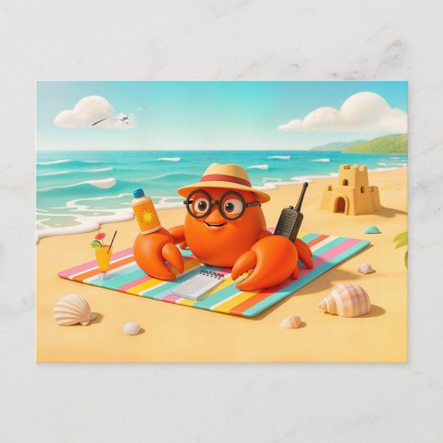 Spy Crab Relaxing On Beach With Mission Gear Postcard (Front)