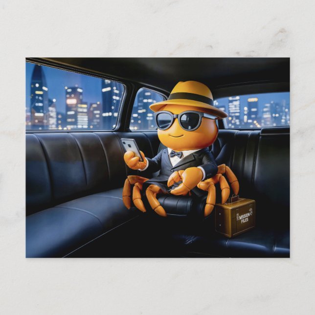 Spy Crab Riding In Stretch Limo Mission Postcard (Front)