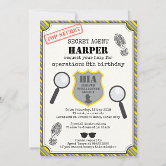 Spy Kids Birthday Invitation - Black Yellow