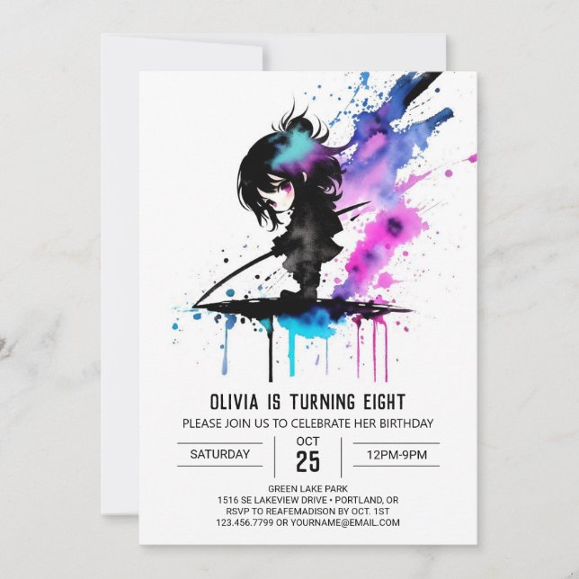 Spy Pastel Ninja Digital Girl Birthday Invitation (Front)