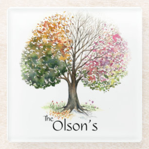 SQ GLASS COASTERS 4 SEASON TREE CUSTOM NAME
