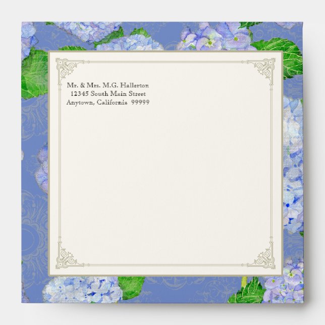 Sq Matching Envelopes Blue Hydrangea Lace Floral (Front)