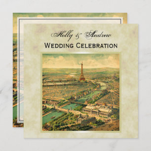 Sq shape:Antique Paris Distressed BG #3 SQ Wedding Invitation