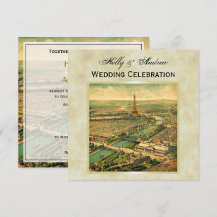 Sq shape:Antique Paris Distressed BG #3 SQ Wedding Invitation