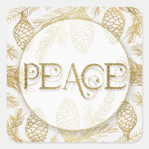 SQ Typographic PEACE Message with Bontanical Pines Square Sticker