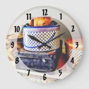 SQ_VintageHatBoxesVintage Hat Boxes Large Clock