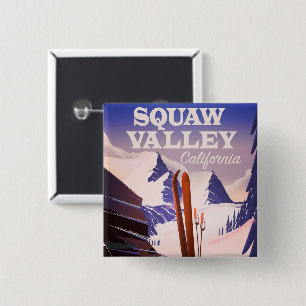 Sqaw Valley California travel poster. 15 Cm Square Badge