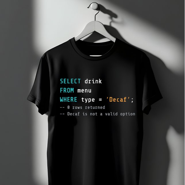 SQL No Decaf - 0 Rows Returned T-Shirt (Creator Uploaded)