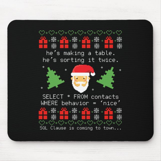 Sql Santa Claus Datase Clause Developer Code Db Pr Mouse Mat (Front)