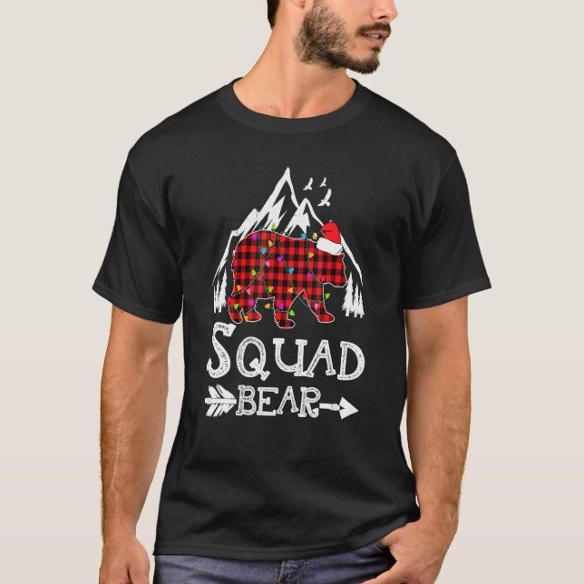 Squad Bear , Red Buffalo Plaid Squad Bear Pajama F T-Shirt (Front)