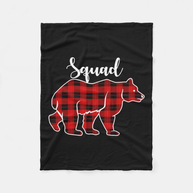 Squad Bear Red Plaid Christmas Costume Matching Fa Fleece Blanket (Front)