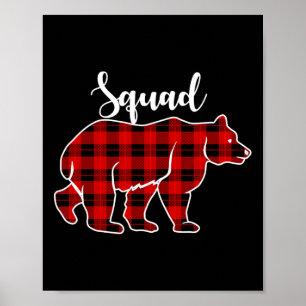 Squad Bear Red Plaid Christmas Costume Matching Fa Poster