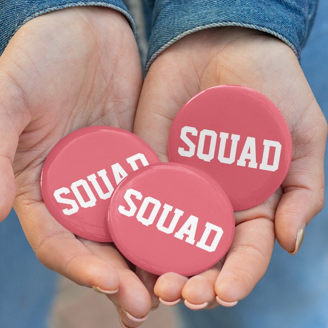 Squad Coral Pink & White 6 Cm Round Badge (Creator Uploaded)