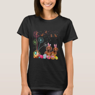 Squad Easter Couple Bunny Dachshunds Dandelions Hu T-Shirt