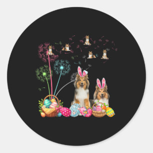 Squad Easter Couple Bunny Shelties Dandelions Hunt Classic Round Sticker
