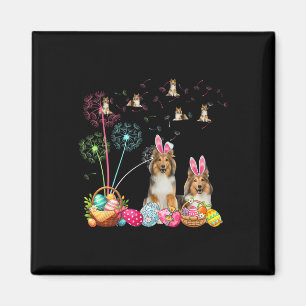 Squad Easter Couple Bunny Shelties Dandelions Hunt Magnet