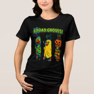 Squad Ghouls Funny Halloween Duck Pumpkin Ghost Tri-Blend Shirt