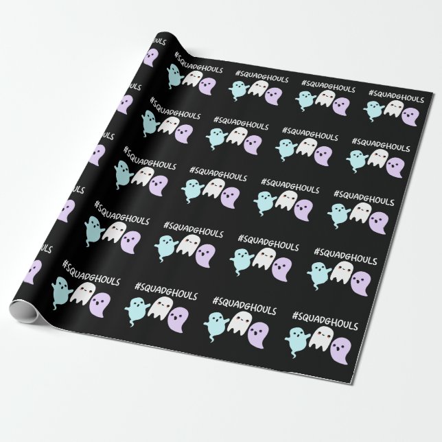 Squad Ghouls Funny Halloween Ghost Pun Dark BG Wrapping Paper (Unrolled)