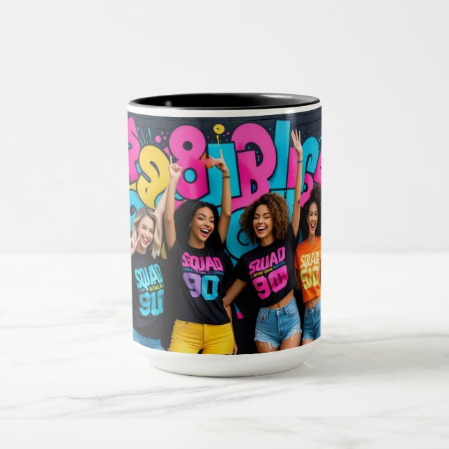Squad Goals 90s Retro Aesthetic Black Mug (Center)