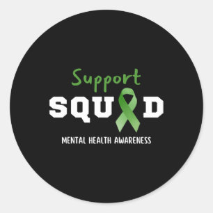 Squad Mental Health Awareness Fun Green Ribbon  Classic Round Sticker