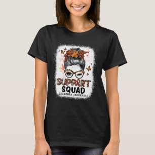 Squad Messy Bun Butterfly Orange Ribbon Leukaemia  T-Shirt
