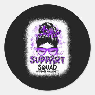 Squad Messy Bun Butterfly Purple Ribbon Overdose  Classic Round Sticker