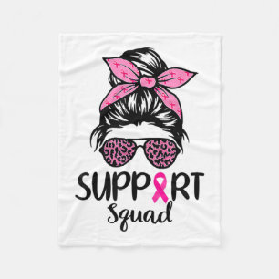 Squad Messy Bun Leopard Pink Breast Cancer Awarene Fleece Blanket