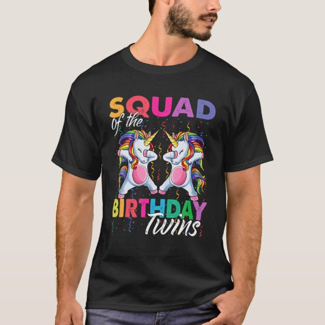 Squad Of Birthday Twins Boy Girl Dabbing Unicorn T T-Shirt (Front)