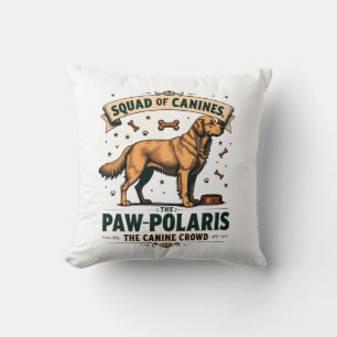 Squad of Canines Vintage Dog Pun Graphic with Gold Cushion
