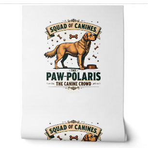 Squad of Canines Vintage Dog Pun Graphic with Gold Wallpaper