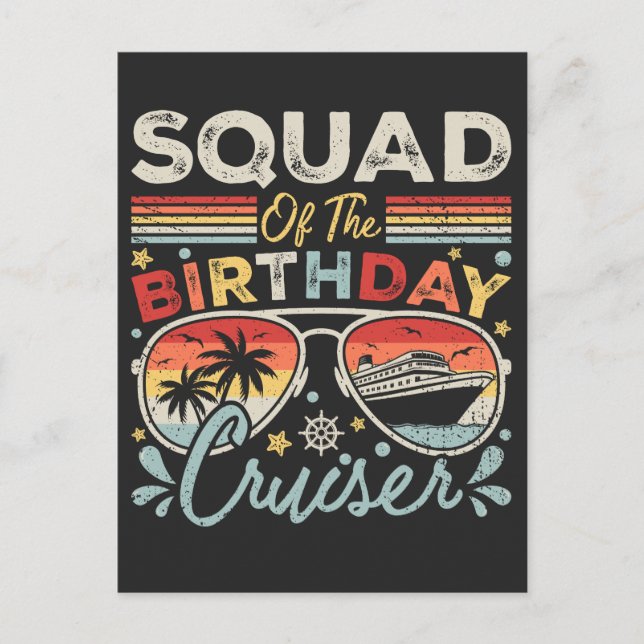 Squad of the Birthday Cruiser Vacation Postcard (Front)