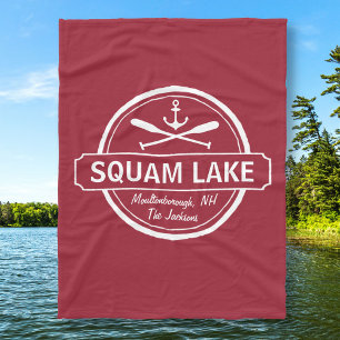 Squam Lake NH personalised town, name and anchor Fleece Blanket