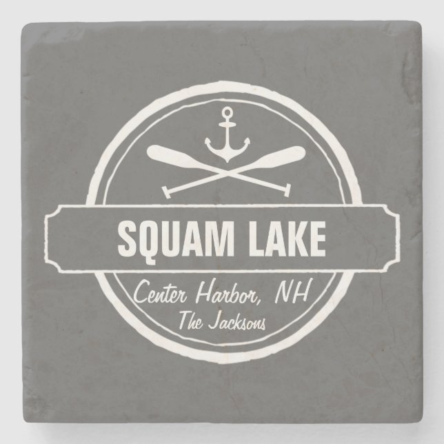 Squam Lake NH personalised town, name and anchor Stone Coaster (Front)