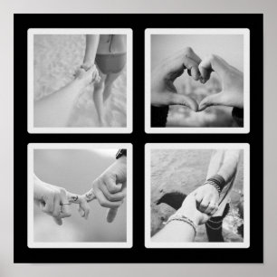 Square 4 Photo Collage Black and White Poster