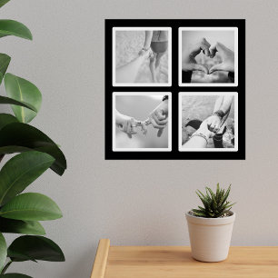 Square 4 Photo Collage Black and White Poster