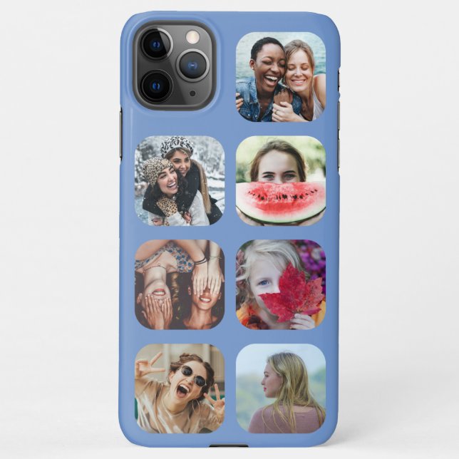 Square 7 Photo Collage Blue Template iPhone Case (Back)