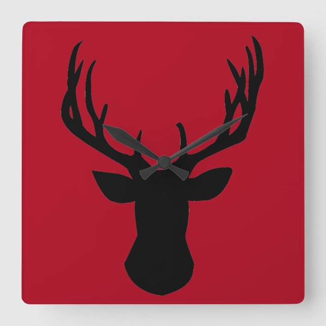 Square Acrylic Wall Clock - Stag Deer Head (Front)