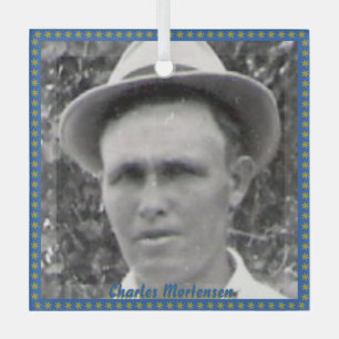 Square Ancestor Photo and Name with Blue and Gold  Glass Tree Decoration